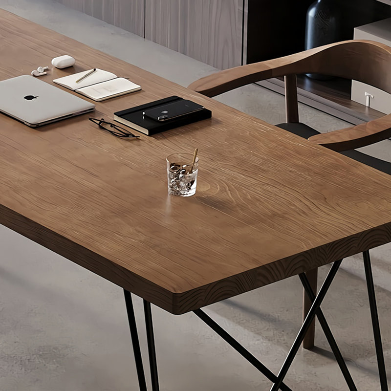 Simple Solid Wood Pine Iron Brown Desk, 29.5" H x 70.87" W x 27.56" D