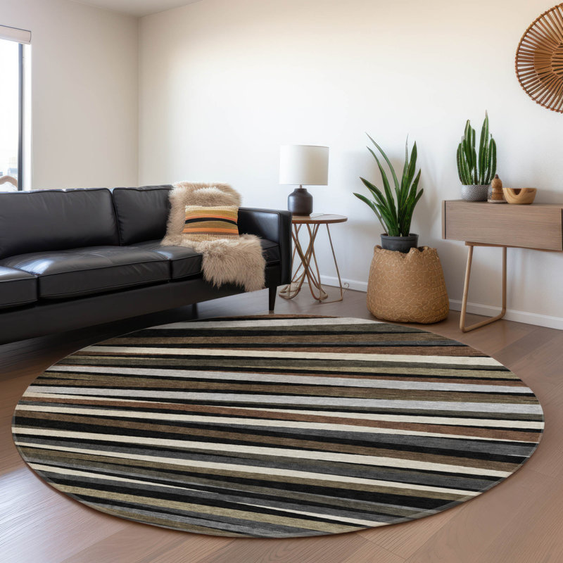Premium Machine Washable Natoma AMF997 Stripes Rug, Rond 8 pi