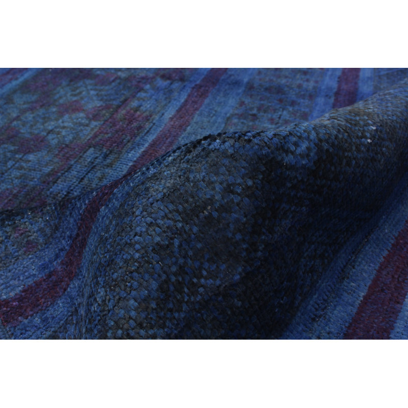 Tapis unique en laine noué à la main style transitionnel bleu / mauve des années 2010 de 6 pi x 8 pi 10 po Andrillon