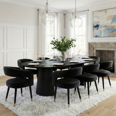 46"-83" Modern Extendable Dining Table Set With Upholstered Chairs, Round To Oval Pedestal Dining Set For 4–8 People