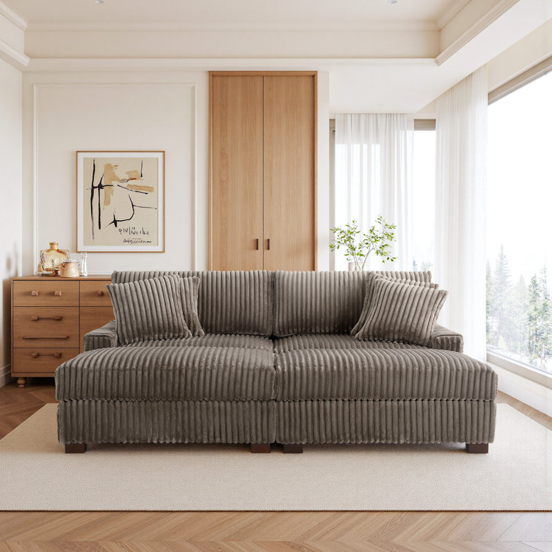 4 Seater Seating Component, Light Brown Polyester/Foam Padding