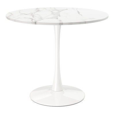 Normant 36" White Rounded Metal Pedestal Base Dining Table