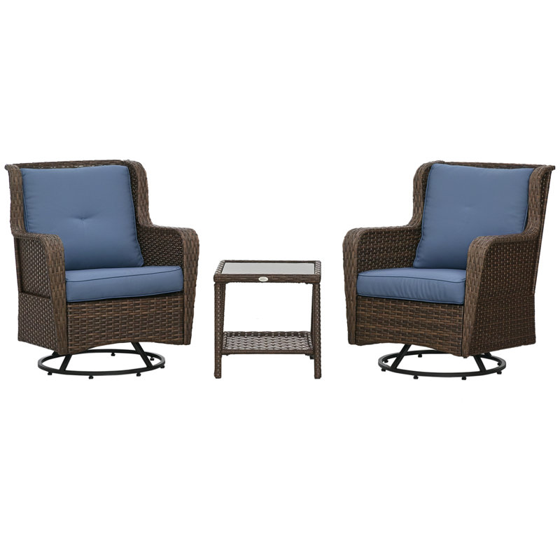 2 - Person Patio Conversation Set with Cushions, Blue