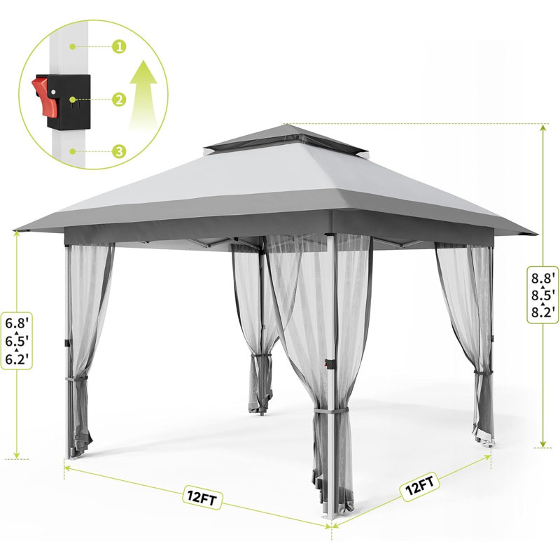 Pop Up Canopy Tent with Mosquito Netting, Outdoor Waterproof UV Shelter, Adjustable Height Gazebo, Wheeled Carry Bag, Portable Event Tent for Garden, Backyard, Deck, Parties