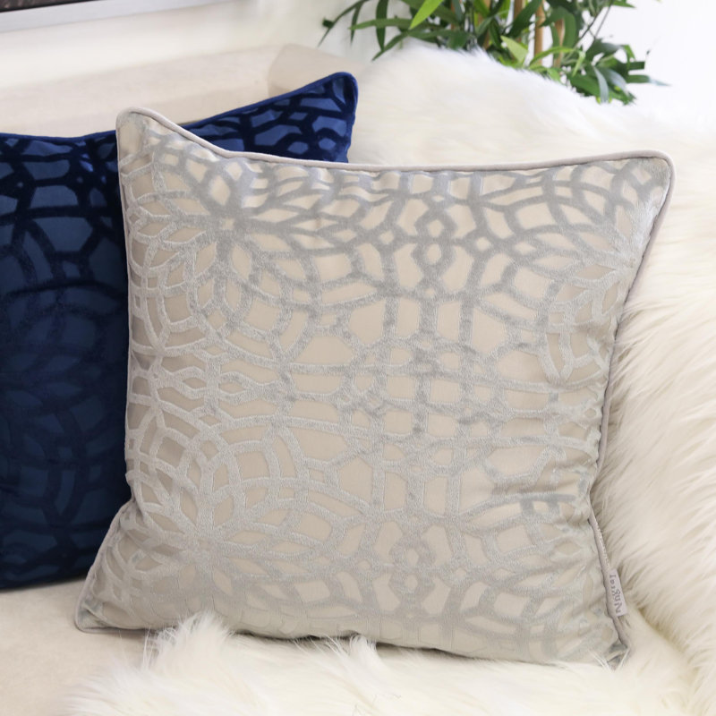Damask Velvet Throw Pillow, Silver