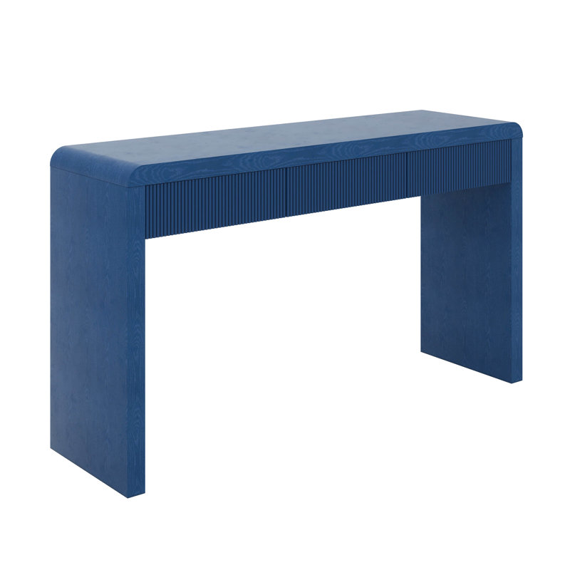 Console rustique avec façade de tiroir cannelée, table d'entrée, Marine