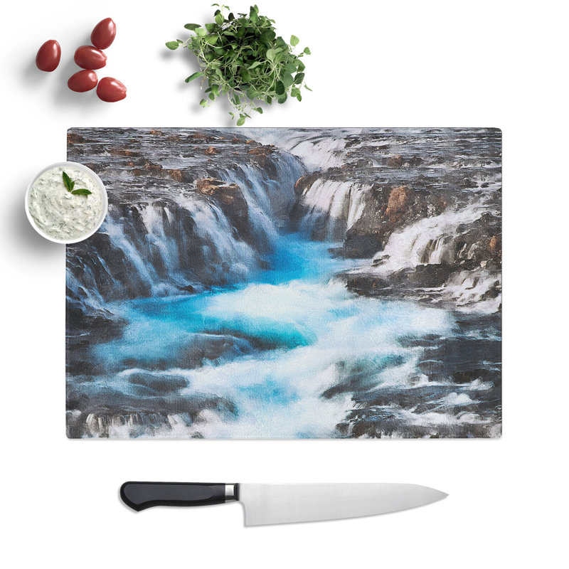 Waterfalls in Iceland Painting Chopping Board, 0.4cm H x 20cm W x 28.5cm L