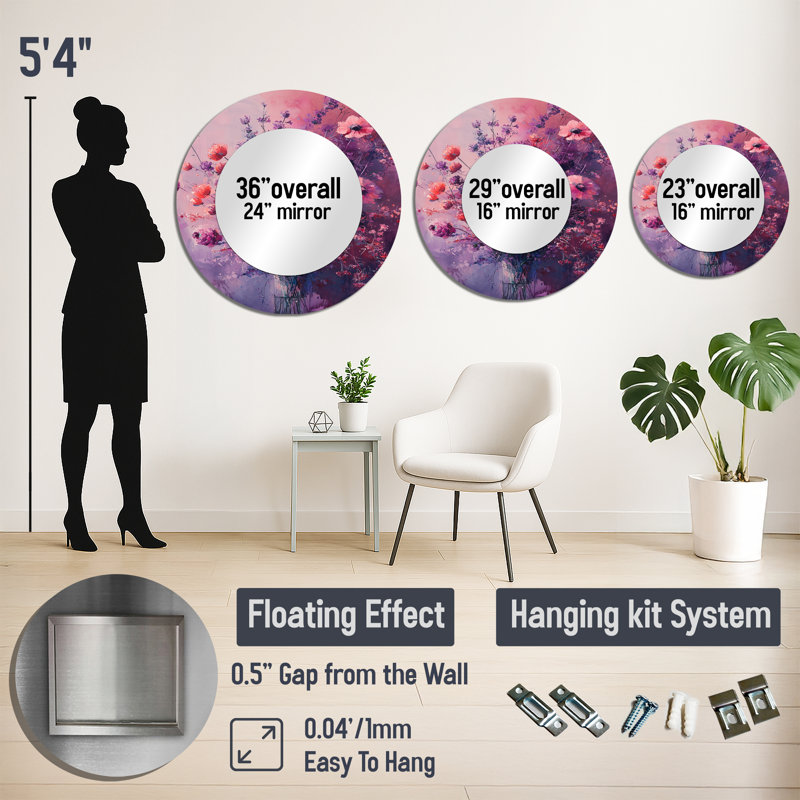 Assorted Bouquets Of Dreaming Of Blooms In Hues I - Floral Accent Wall Mirror, 29" x 29"