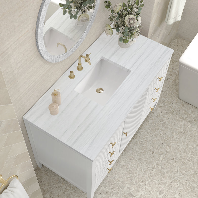 Myrrin 48'' W Single Vanity, Bright White, Charcoal Soapstone, 8" Widespread