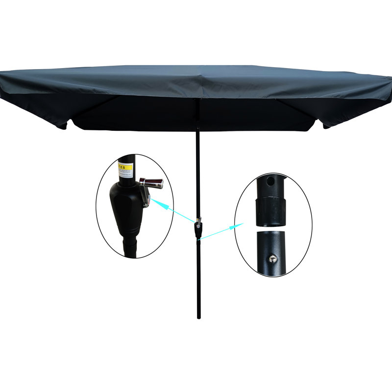 Parasol de terrasse 10X6.5Ft - À la décoloration et à l'eau, auvent gris 10Ft X 6,5Ft, inclinaison à bouton-poussoir, Gris