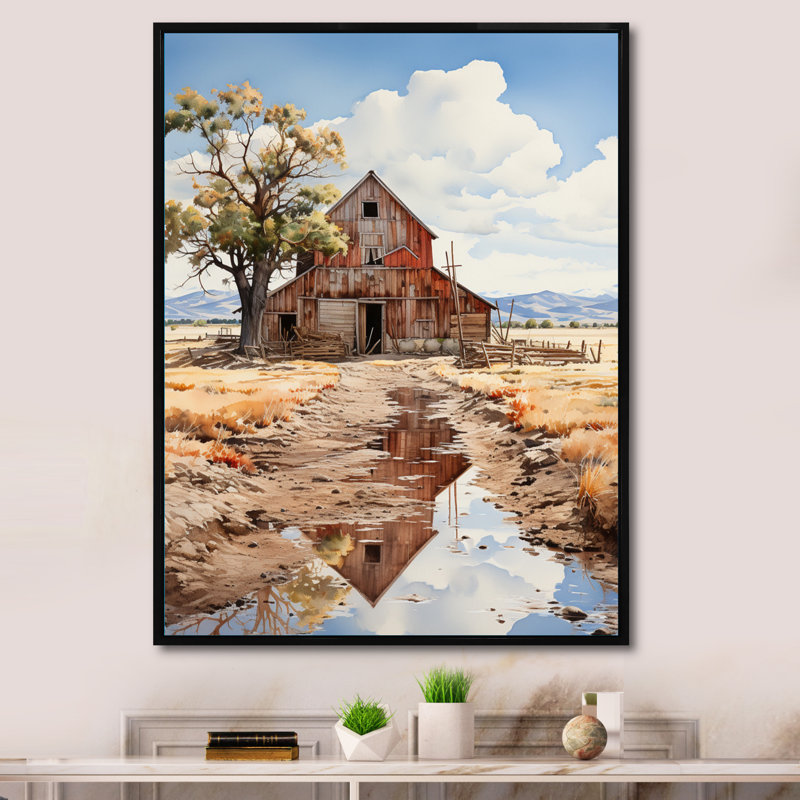 Gada " Barns Rustic Charm III ", 32" H x 24" W x 1" D, Black Floater Framed