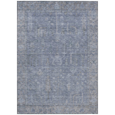 Tapis oriental lavable bleu et gris oriental 5 pi x 8 pi