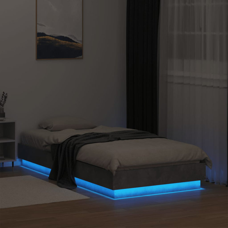 17 Stories Bed Frame With LED Lights , Concrete Grey, UK Small Single - 75 x 190 cm