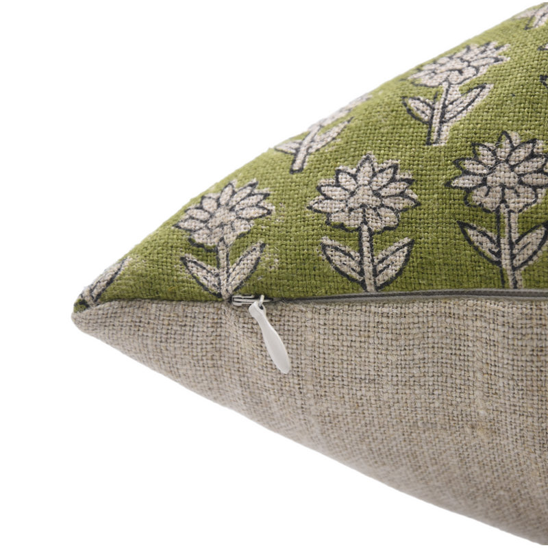 Linen Pillow Cover, Rectangular, 14"H x 20"W, Green/White