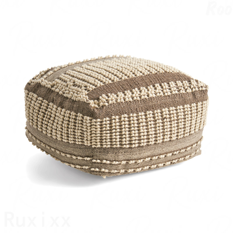 Wool & Cotton Upholstered Large Pouf Ottoman