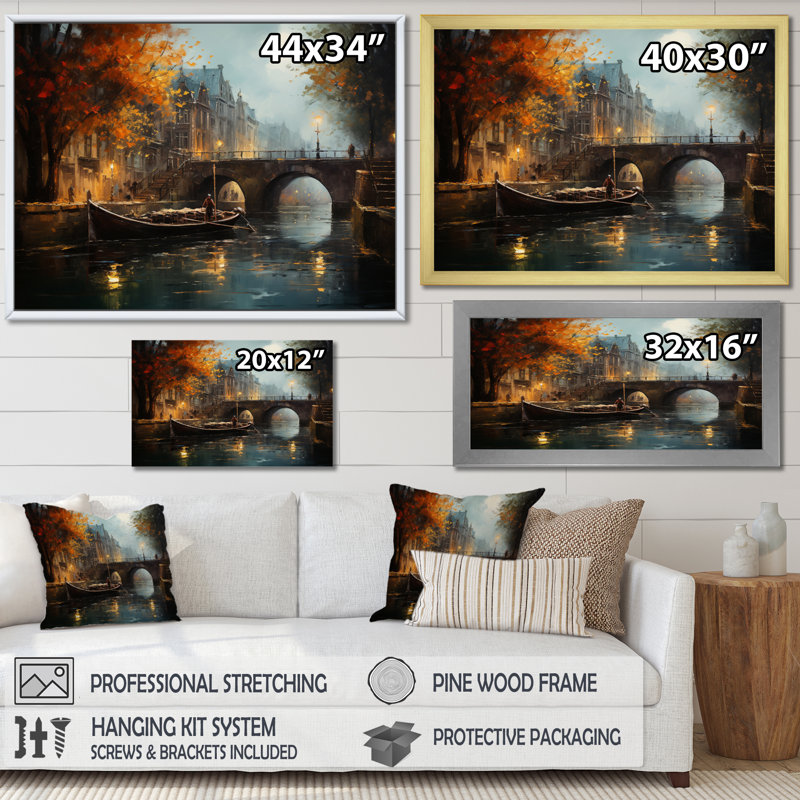 Beige canal atmosphère - imprimé, Toile tendue, H 24 po x l 32 po x P 1 po