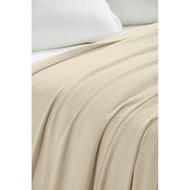 Ivory Waffle Weave Honeycomb Knit Cotton Throw Blanket