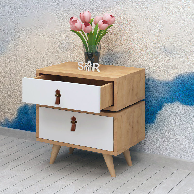 Kristofer 50cm W Manufactured Wood Bedside Table, White/Walnut