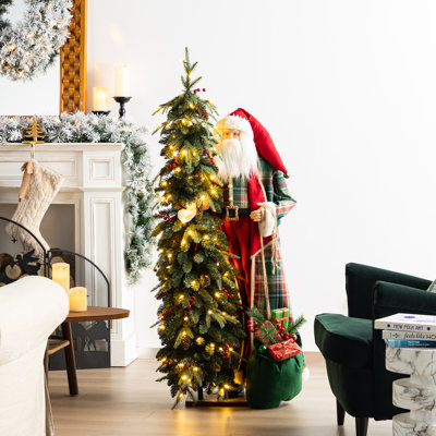 4Ft Oversized Christmas Woodland Santa With 5Ft Lighted Flocked Artificial Christmas Tree