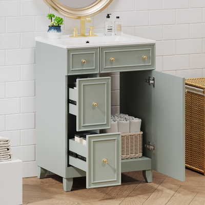 Armoire de meuble-lavabo 24 po avec lavabo en céramique, 2 tiroirs, 1 porte