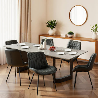 Ensemble de 6 chaises de salle à manger en similicuir, chaises rembourrées avec pieds en acier et dossier incurvé, peu encombrant pour la salle à manger