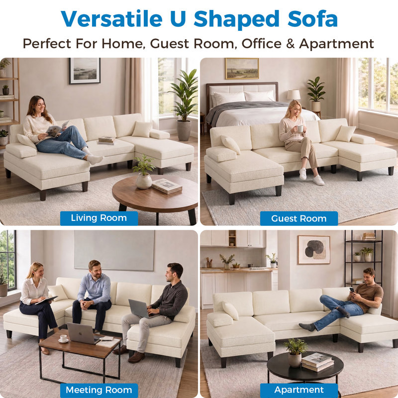 Canapé-lit modulaire convertible en U en chenille, Beige