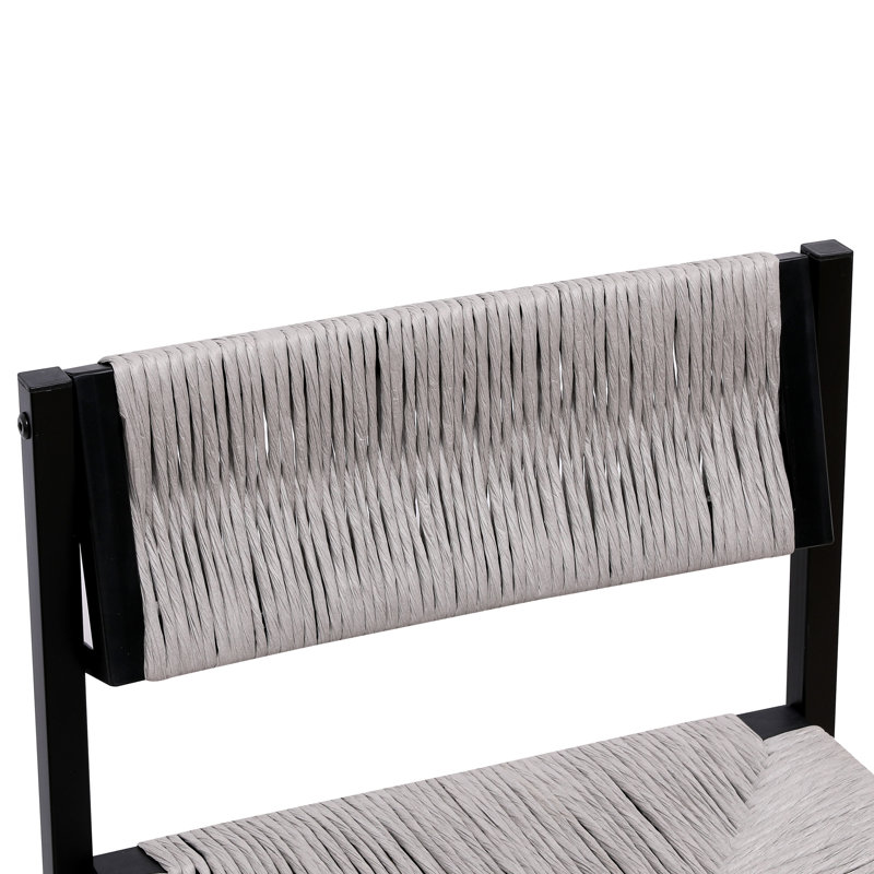 Tabourets de bar gris avec dossier, construction et look élégant 2 - corde en métal et en papier. Élégant pour la cuisine, la chambre ou le café