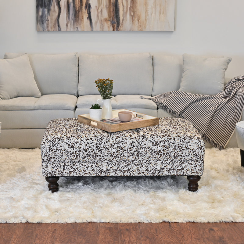 Emmeline Upholstered Ottoman, Dark Coffee Polyester Blend
