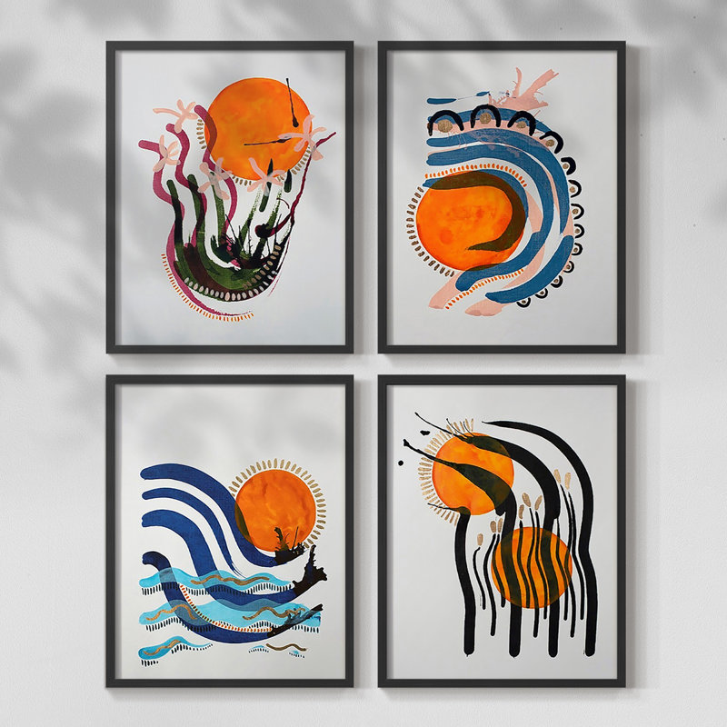 «Earth Gravure I», ensemble de 4, Noyer, H 28 po x l 22 po