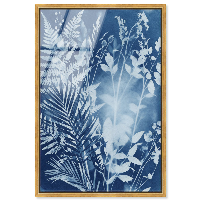 Blue Foliage II Print by Oliver Gal, 11"H x 16"W, Gold Floater Frame