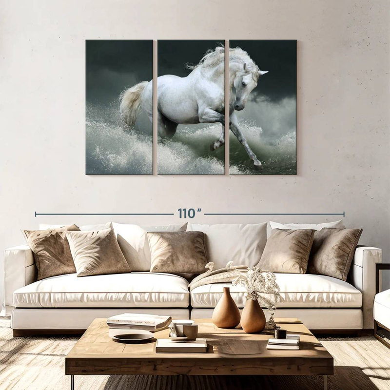 Cheval blanc bord de mer, H 48 po x l 74 po