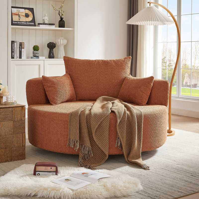 Fauteuil d'appoint pivotant à 360 ° avec 3 coussins amovibles pour le salon, la chambre à coucher, le bureau et l'hôtel, Red