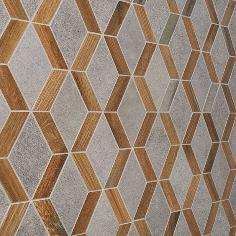 Eternal 9x12 Diamond Matte Wood Look and Cement Porcelain Mosaic Tile