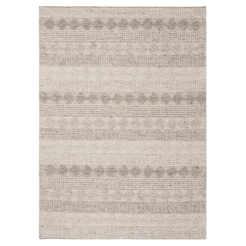 Tapis beige / gris en laine / coton tissé à la main jacques Natura, Rectangle 5 pi x 8 pi