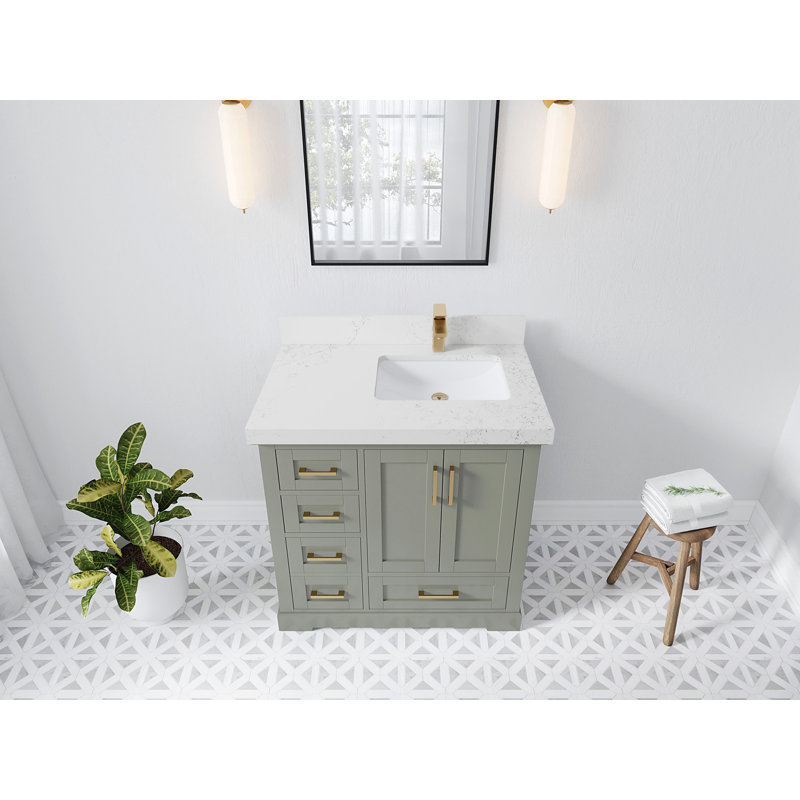 Boston 36" Evergreen Solid Wood Bathroom Vanity with Empira Quartz Top