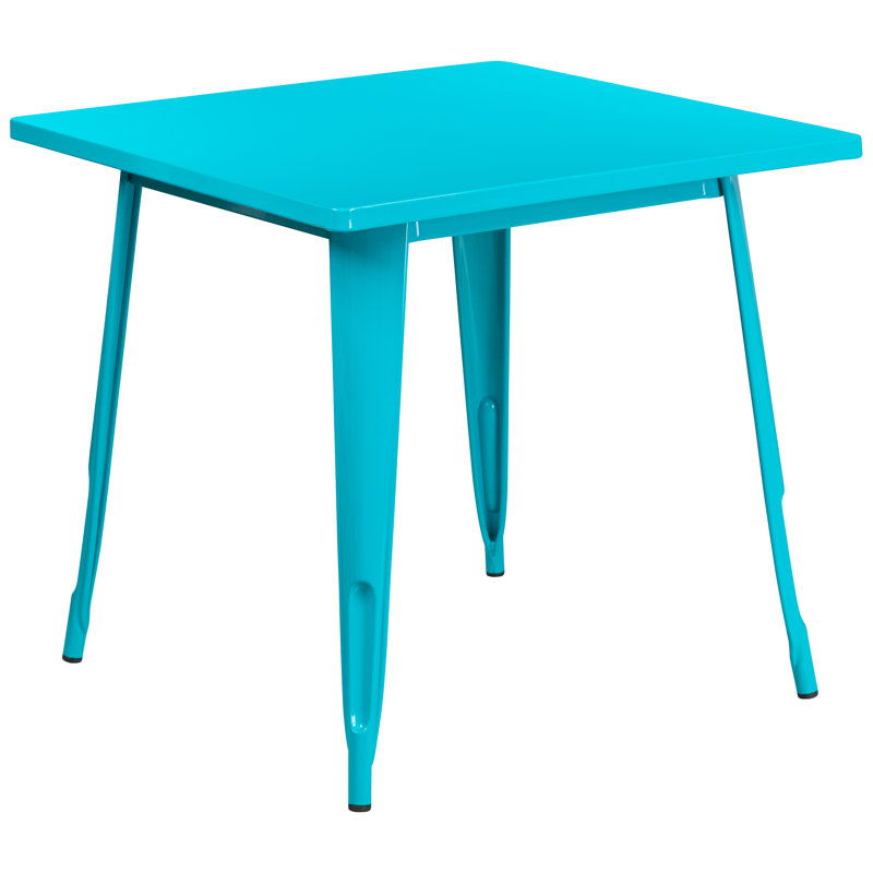 Table carrée intérieure / extérieure en métal Feodora 31,5 po, Bleu sarcelle