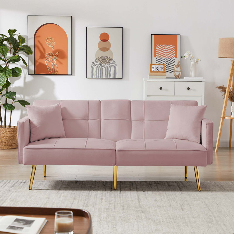Malesa 69.20'' Square Arm Sleeper, Pink Velvet