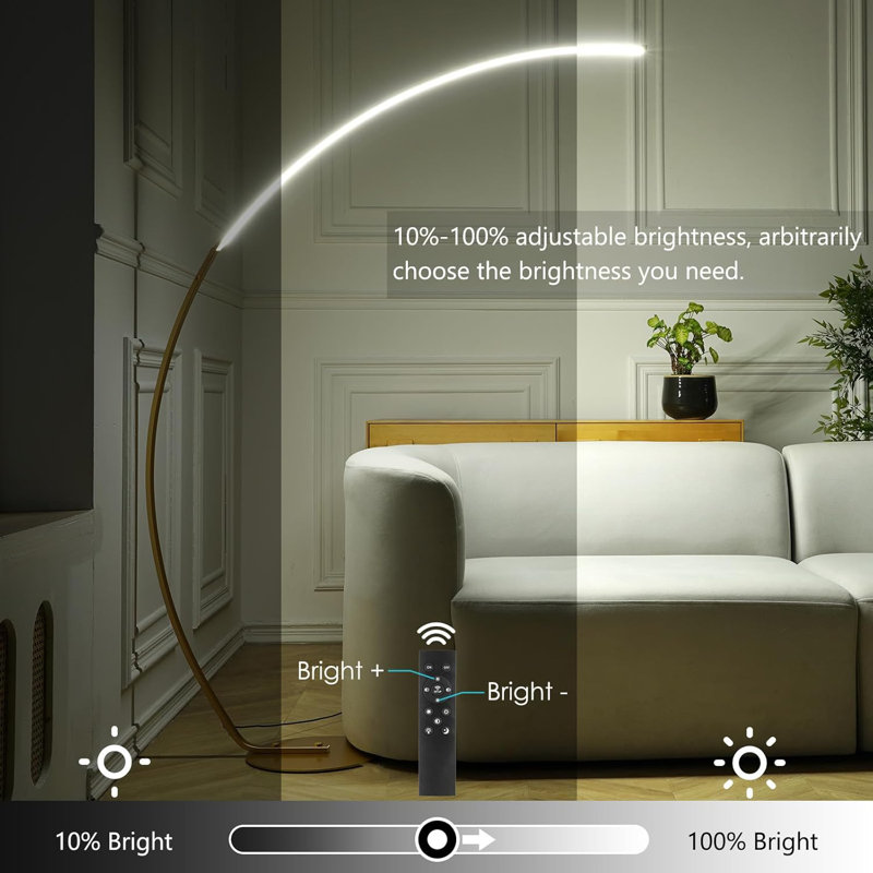 Lampe sur pied avec télécommande, éclairage à DEL réglable, conception arquée moderne pour le salon, la chambre à coucher et le bureau
