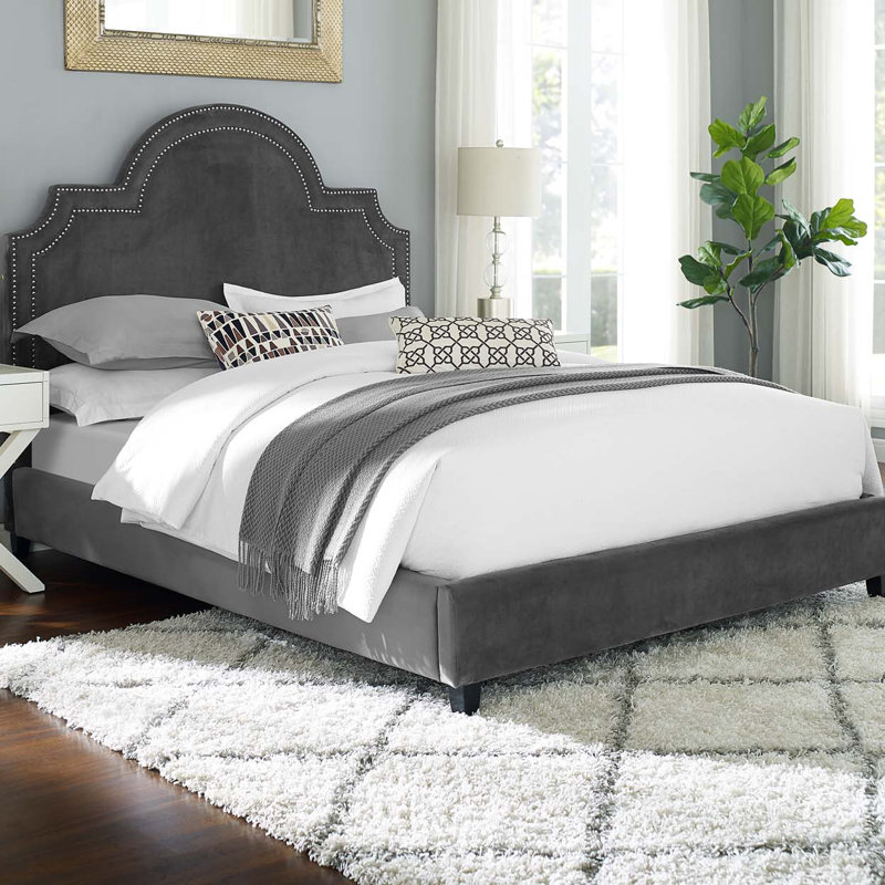 Lit plateforme en velours Primrose Queen Performance par Modway, Gris
