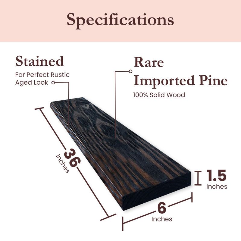 2 Piece Solid Wood Floating Shelf, Dark Gray