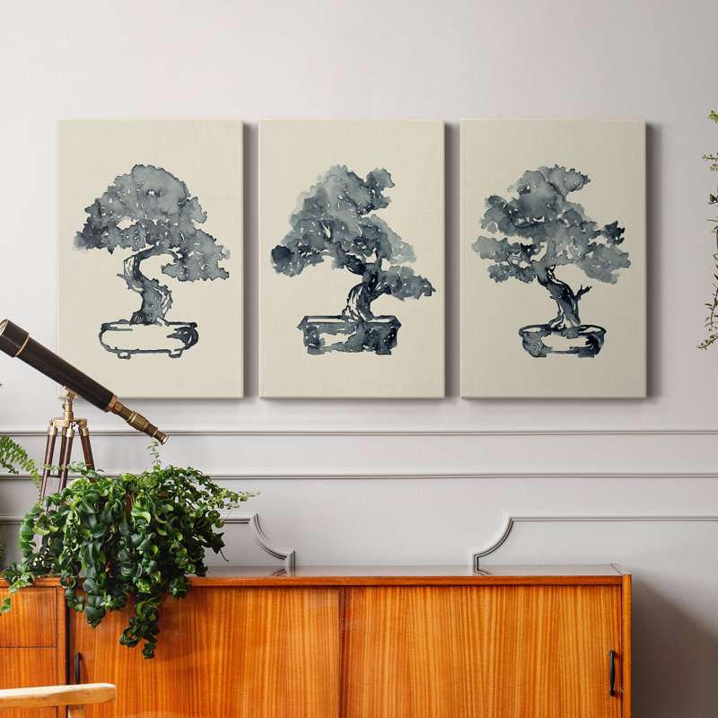 Indigo Bonsai I - Ensemble de 3 toiles tendues, H 48 po x l 96 po x P 1 po