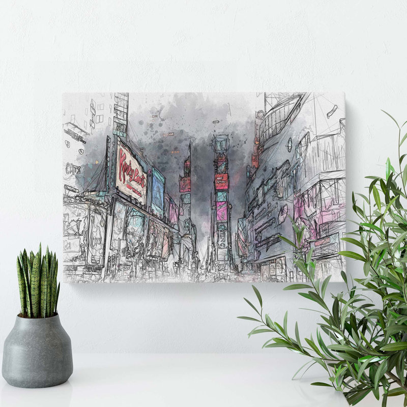 Theater District in Manhattan New York in Abstract - Wrapped Canvas, 40cm H x 60cm W x 3cm D