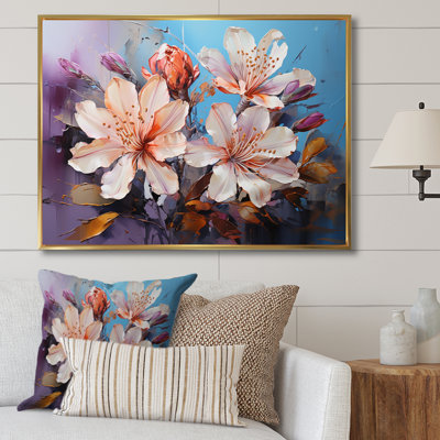 Rhododendron Représentation or turquoise, impression sur toile