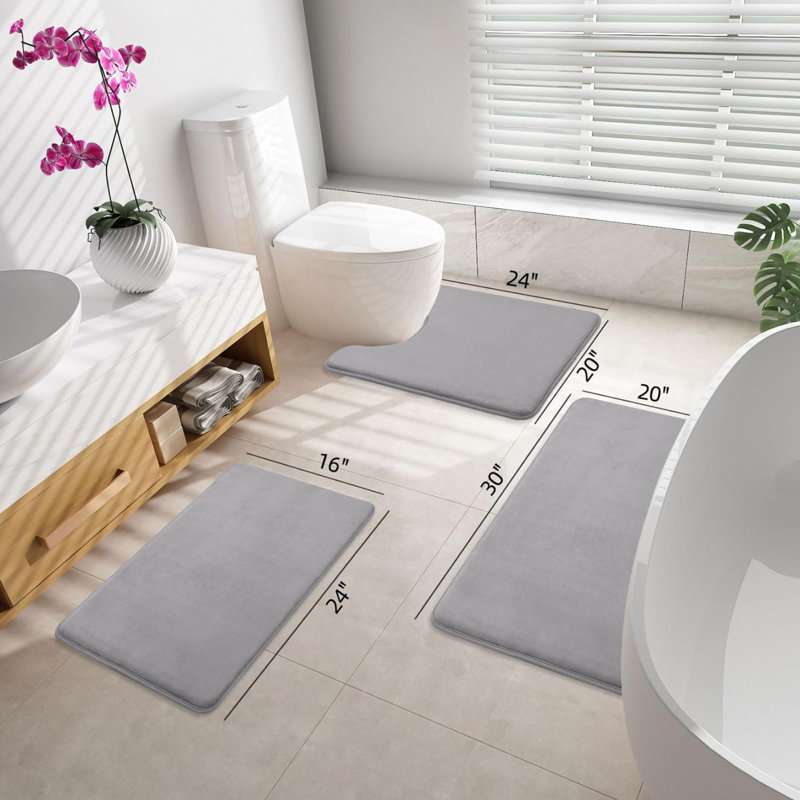 Chukri Memory Foam Non-Slip Bath Rug, Gray