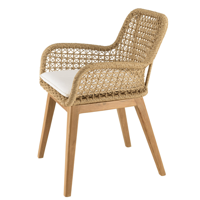 Set Of 2 Teak Garden Armchairs With White Cushion