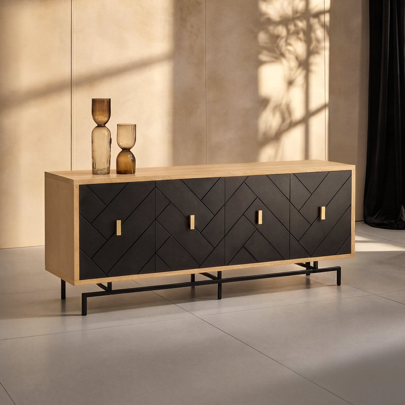 74" Wood Sideboard Buffet Cabinet,  Modern Credenza with 4 Doors and 3 Storage Cabinet for Living Room