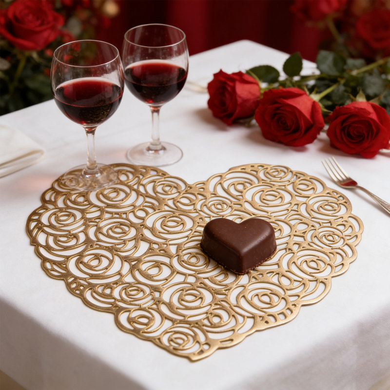 Tapis de table en PVC en forme de cœur pour la Saint-Valentin, Gold