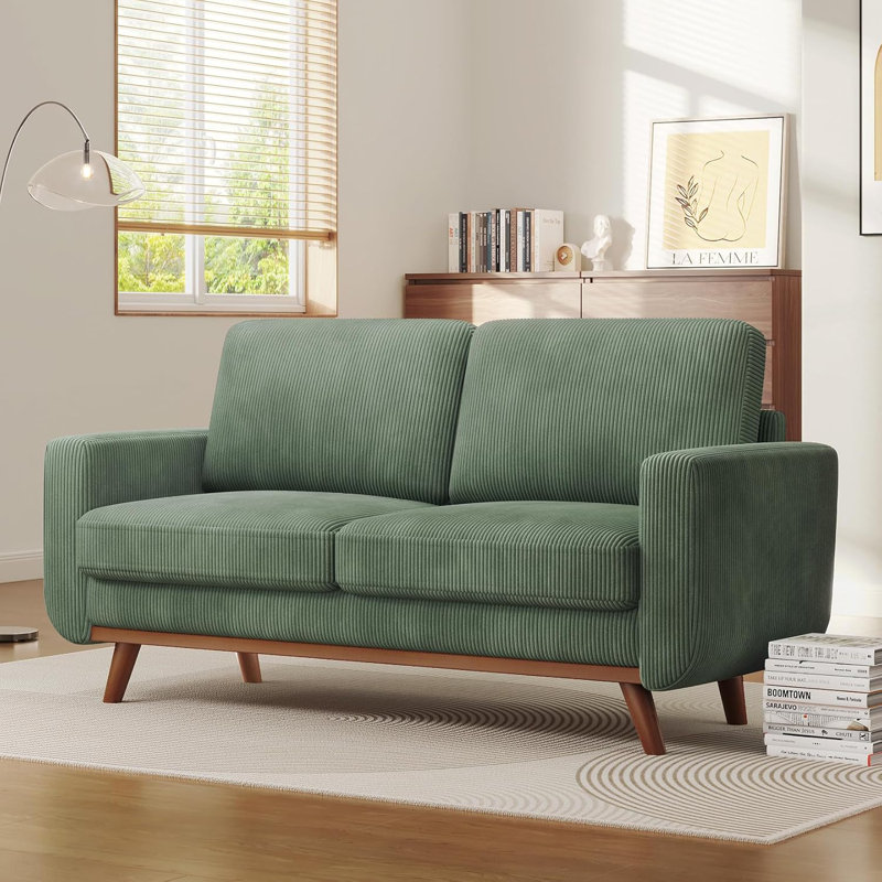 Norelia 68 "Square Arm Corduroy Sofa Solid Wood Frame with Pocket Spring Cushion