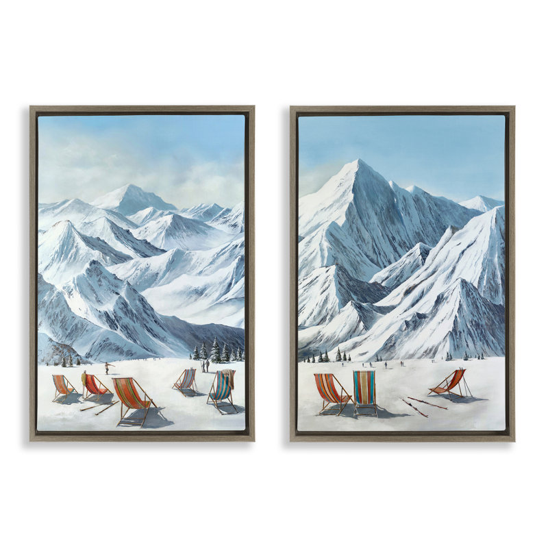 Lounging At Ski Lifts 2pc Floating Frame Set, design by Max Maxx, Montalcino Elm Floater Frame, 25" H x 17" W