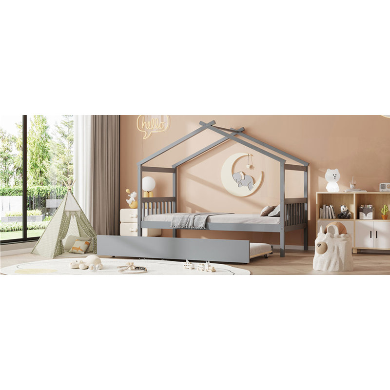 Lit en bois avec couchette, Gris, Simple